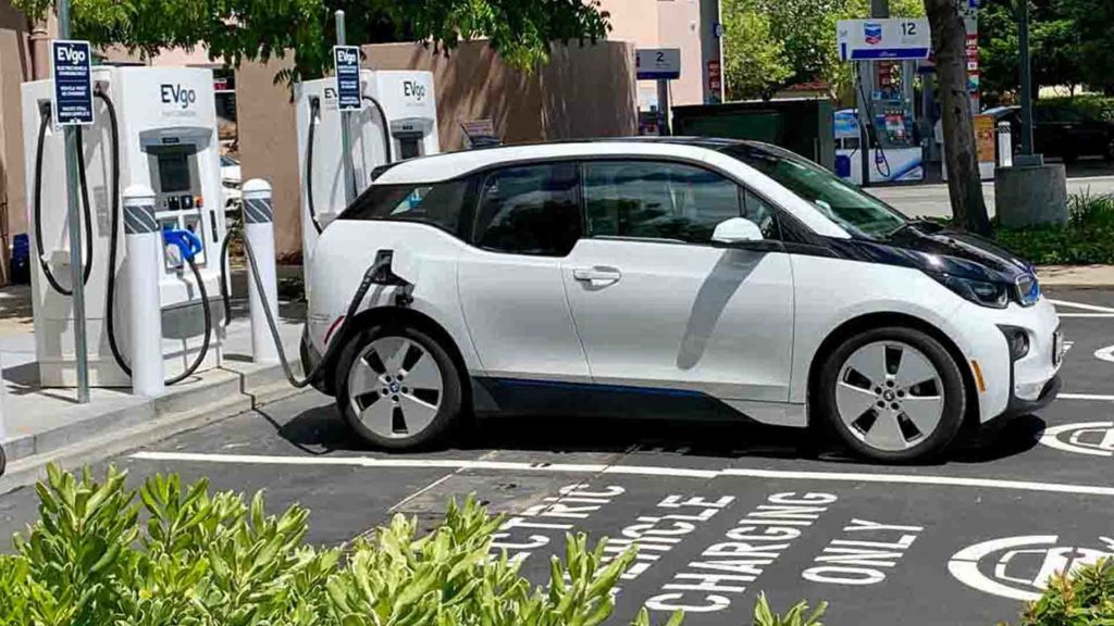 BMW i3 at EVgo charging station.