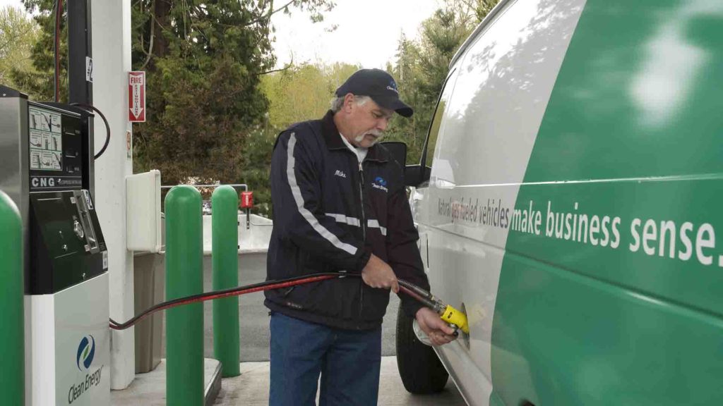 Fueling a vehicle with compressed natural gas.