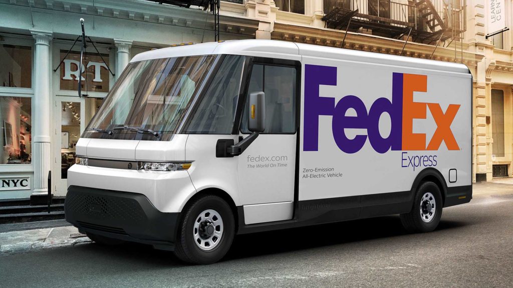 BrightDrop EV600 making FedEx delivery.