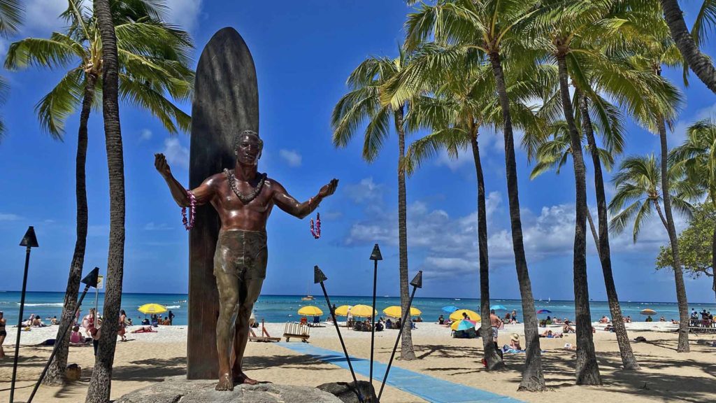 Duke Kahanamoku statue at Waikiki Beach.