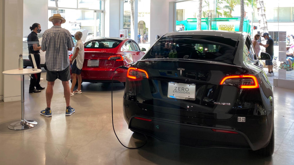Inside Tesla store in Hawaii.