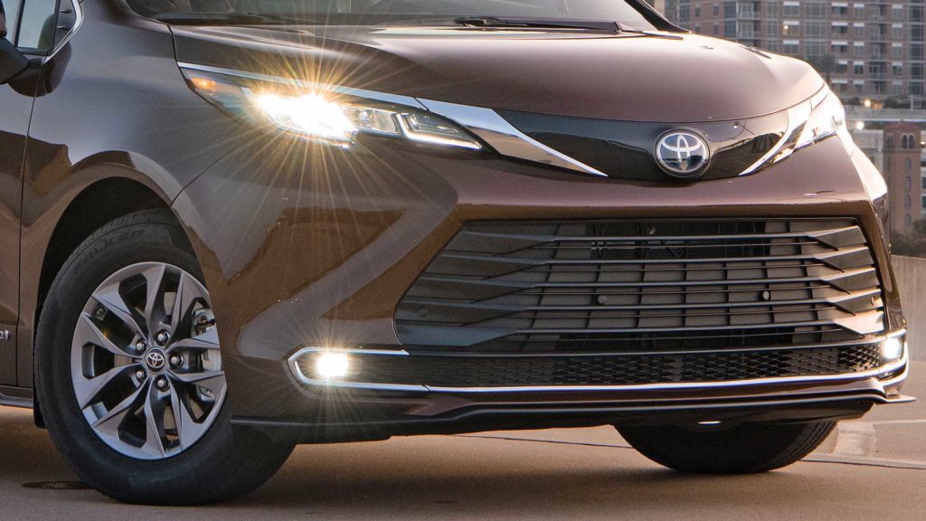 Toyota Sienna hybrid's angular front end.
