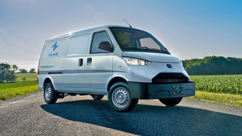 Front view of electric ELMS Urban Delivery Van.