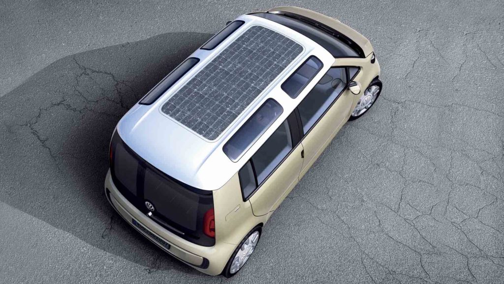 Solar panels on the roof of the VW Space Up! Blue concept.