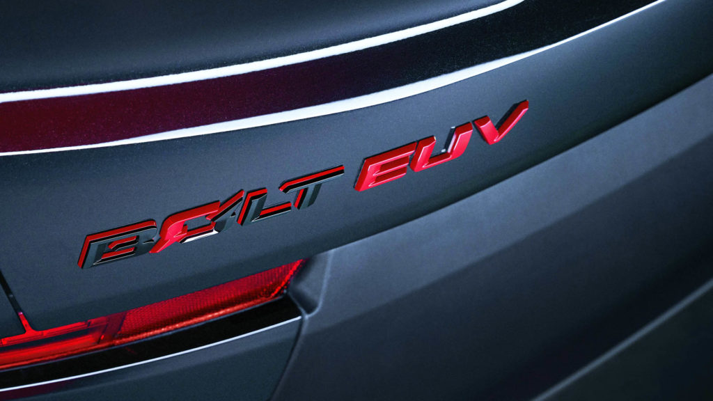 Red badging on the 2023 Chevrolet Bolt EUV Redline Edition.