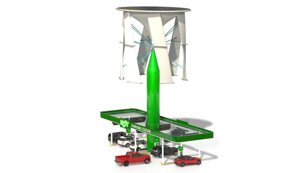 Zero-emissions electric vehicle charging by Change Wind Corp.